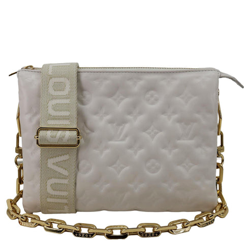 LOUIS VUITTON Coussin PM Monogram Embossed Leather Shoulder Bag White