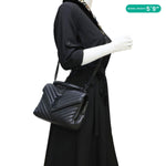 YVES SAINT LAURENT College Flap Medium Classic Chevron Leather Shoulder Bag Black