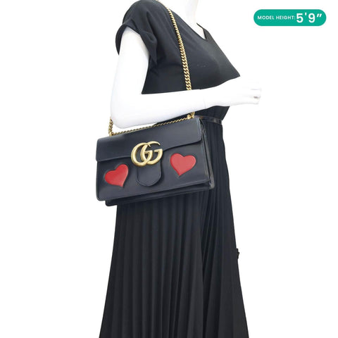 GUCCI Marmont Heart Patchwork Leather Chain Shoulder Bag Red 431777