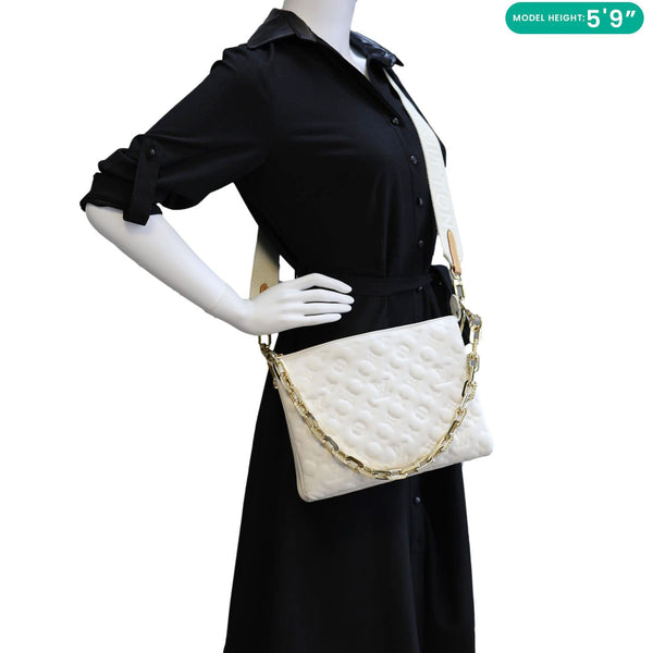 LOUIS VUITTON Coussin PM Monogram Embossed Leather Shoulder Bag White