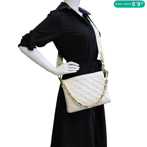 LOUIS VUITTON Coussin PM Monogram Embossed Leather Shoulder Bag White