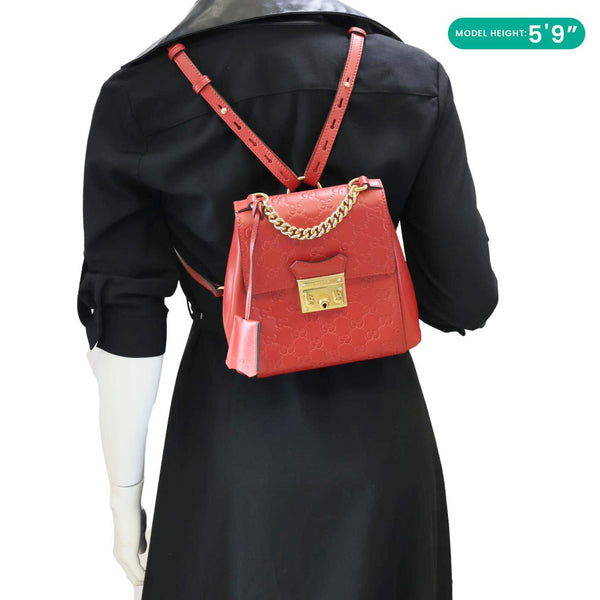 GUCCI Padlock GG Leather Backpack Red 498194