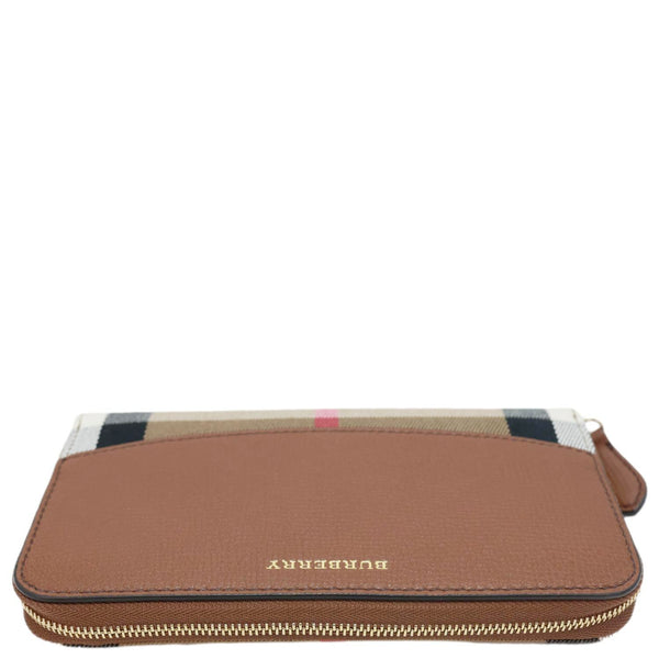 BURBERRY Elmore Grainy Calfskin House Check Zip Around Wallet Beige