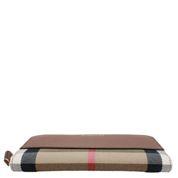BURBERRY Elmore Grainy Calfskin House Check Zip Around Wallet Beige