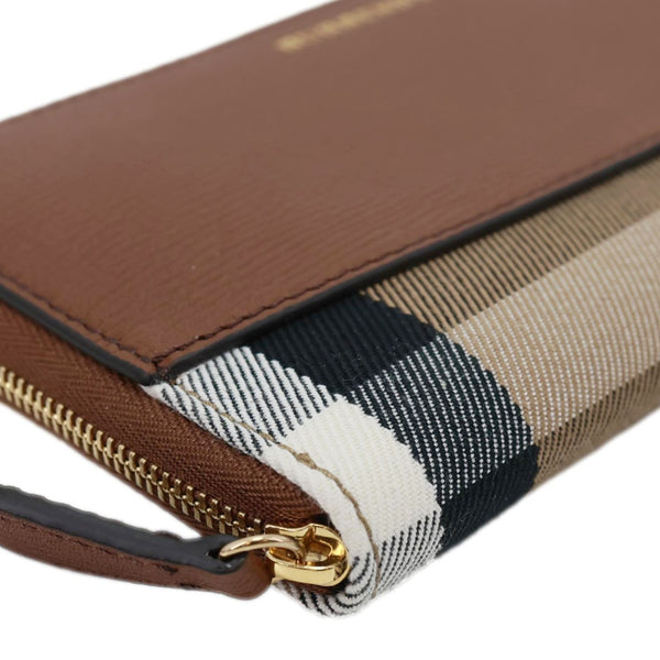 BURBERRY Elmore Grainy Calfskin House Check Zip Around Wallet Beige