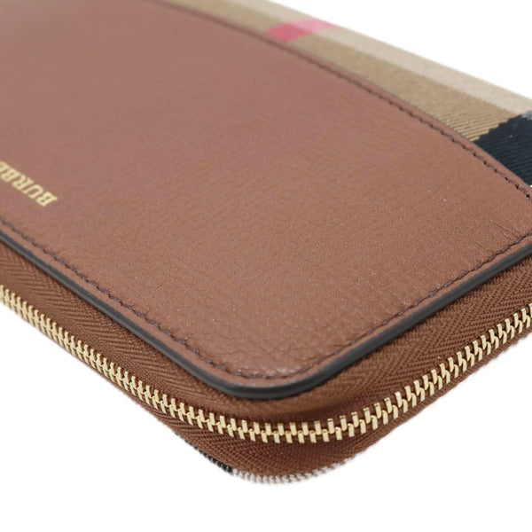 BURBERRY Elmore Grainy Calfskin House Check Zip Around Wallet Beige