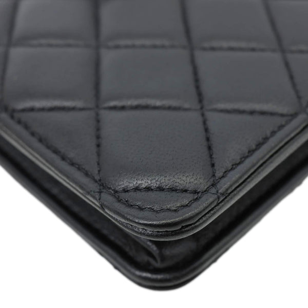 CHANEL CC Quilted Lambskin Leather Pouch Wristlet Black