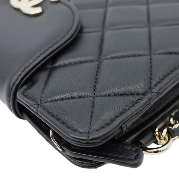 CHANEL CC Quilted Lambskin Leather Pouch Wristlet Black