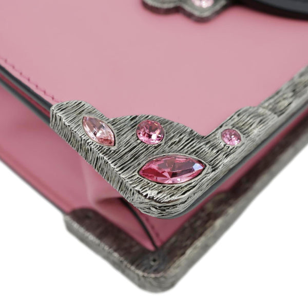 PRADA Cahier City Small Calf Saffiano Leather Chain Crossbody Bag Pink