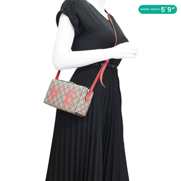 GUCCI Moon Love Valentines Day Padlock GG Supreme Canvas Shoulder Bag Beige 677610