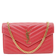 YVES SAINT LAURENT Envelope Grain De Poudre Chevron Leather Wallet On Chain Red