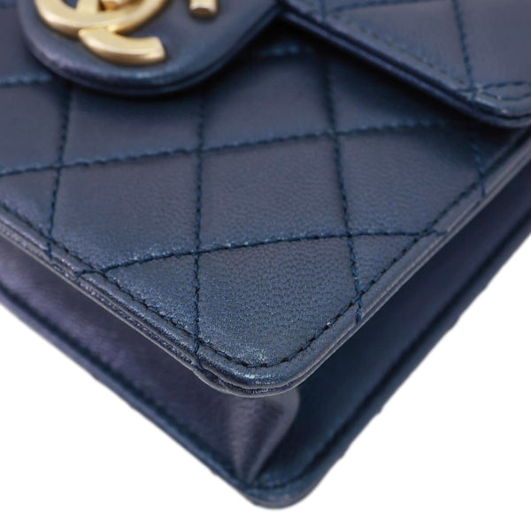 CHANEL Chic Pearls Flap Quilted Lambskin Leather Shoulder Bag Navy Blue