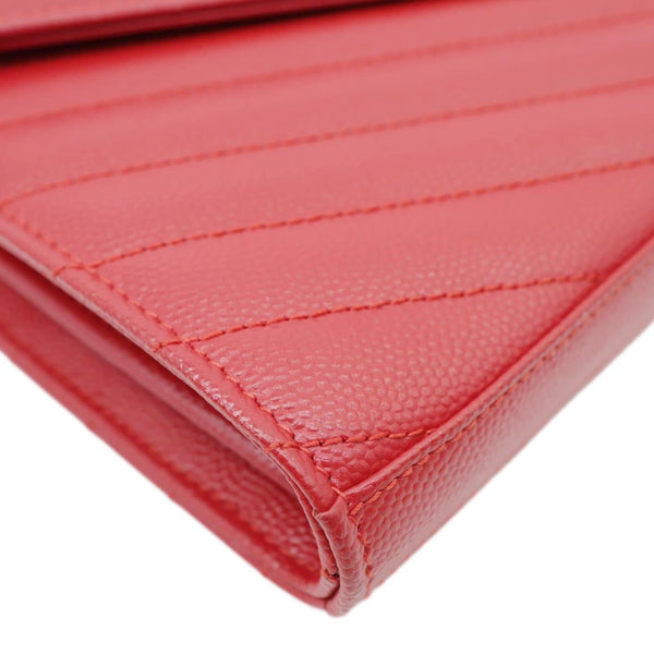 YVES SAINT LAURENT Envelope Grain De Poudre Chevron Leather Wallet On Chain Red