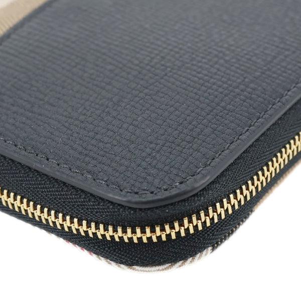 BURBERRY Elmore House Check Derby leather Zip Around Wallet Black