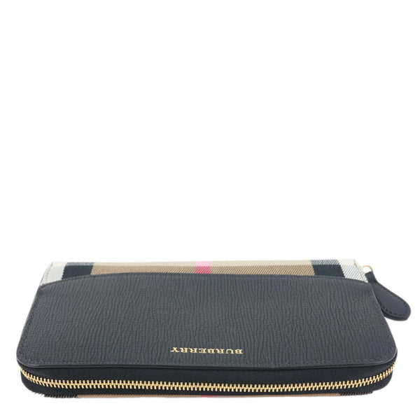 BURBERRY Elmore House Check Derby leather Zip Around Wallet Black