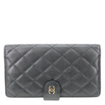 CHANEL Quilted Caviar Leather Long Wallet Black