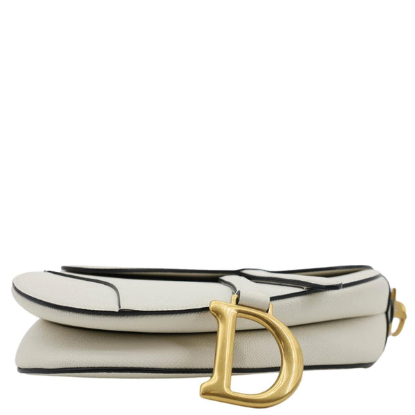 CHRISTIAN DIOR Saddle Grained Calfskin Leather Shoulder Bag Off White