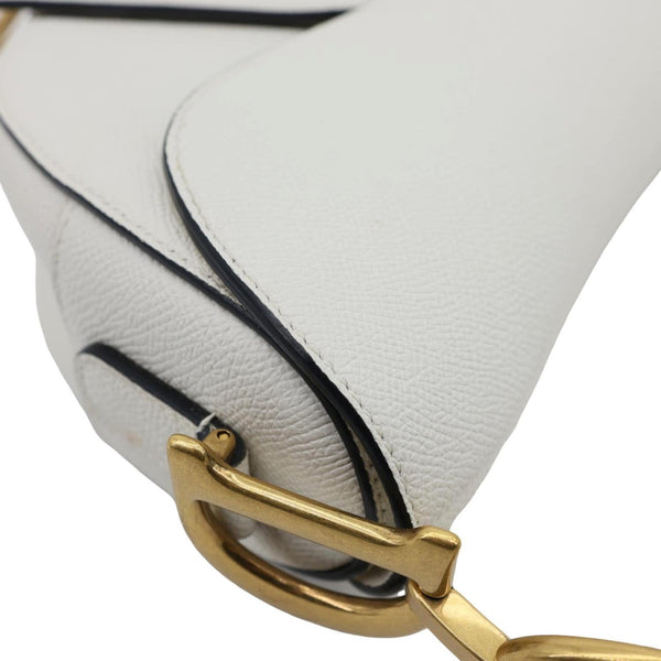 CHRISTIAN DIOR Saddle Grained Calfskin Leather Shoulder Bag Off White