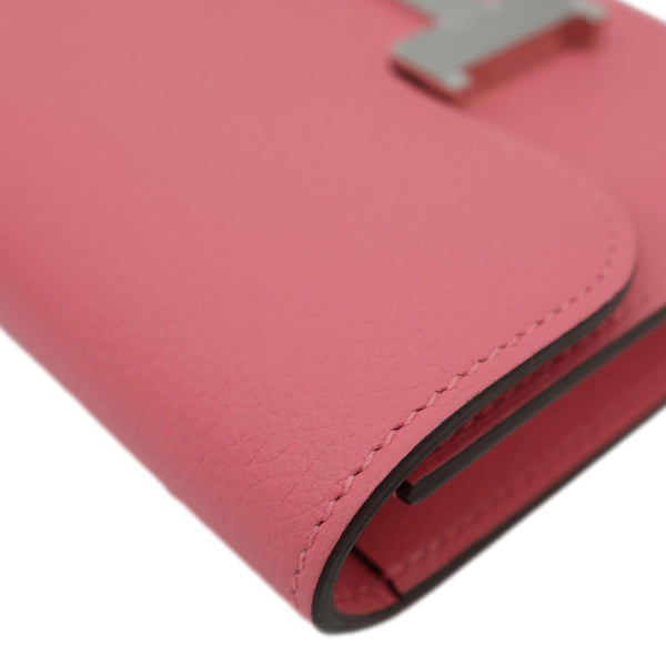 HERMES Constance Slim Calfskin Leather Wallet Rose Confetti Sanguine