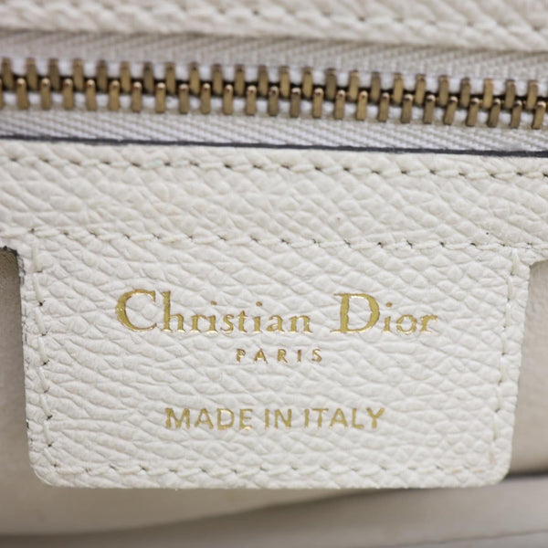 CHRISTIAN DIOR Saddle Grained Calfskin Leather Shoulder Bag Off White