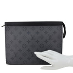 LOUIS VUITTON Pochette Voyage MM Monogram Eclipse Canvas Pouch Bag Grey