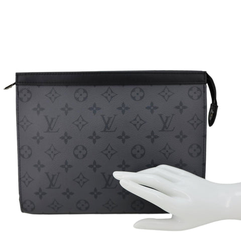 LOUIS VUITTON Pochette Voyage MM Monogram Eclipse Canvas Pouch Bag Grey