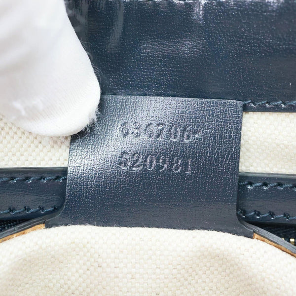 GUCCI Jackie 1961 Small Raffia Straw Lux Shoulder Bag Navy Blue 636706