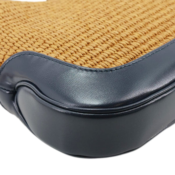 GUCCI Jackie 1961 Small Raffia Straw Lux Shoulder Bag Navy Blue 636706