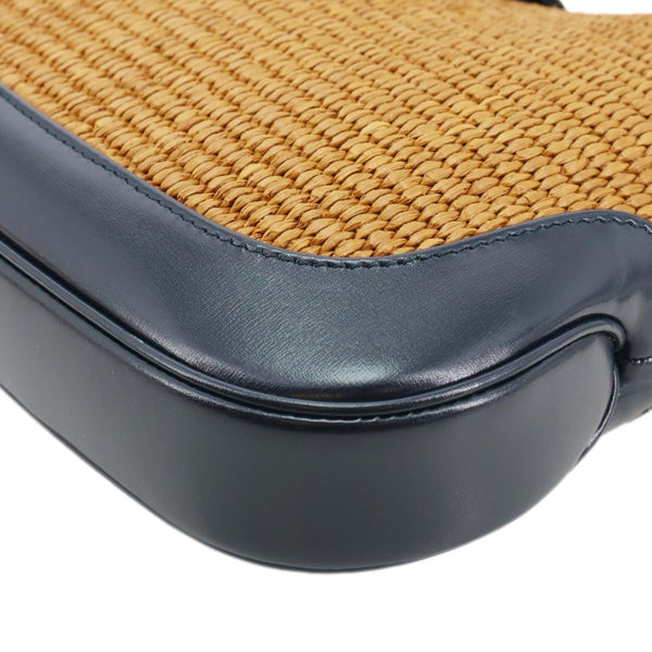 GUCCI Jackie 1961 Small Raffia Straw Lux Shoulder Bag Navy Blue 636706
