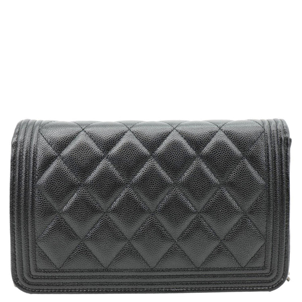 CHANEL Boy Quilted Caviar Leather Wallet On Chain Crossbody Bag Black