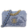 CHANEL 19 Medium Flap Quilted Sequin Shoulder Bag Blue
