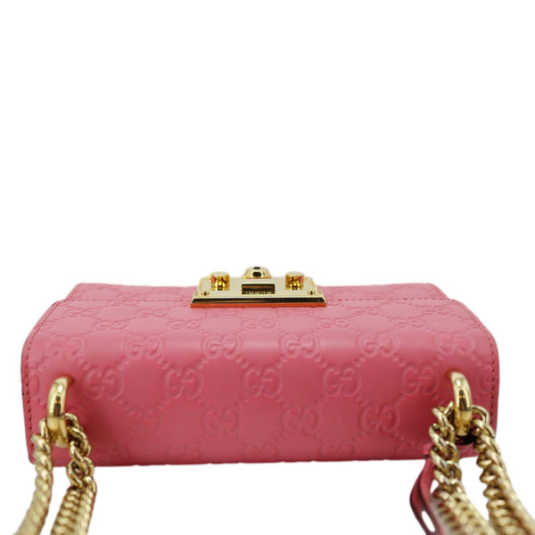 GUCCI Signature Padlock Leather Top Handle Shoulder Bag Pink 409487