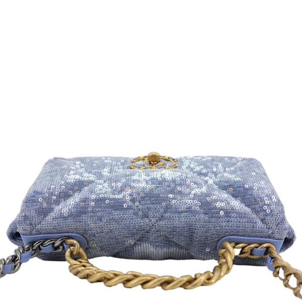 CHANEL 19 Medium Flap Quilted Sequin Shoulder Bag Blue