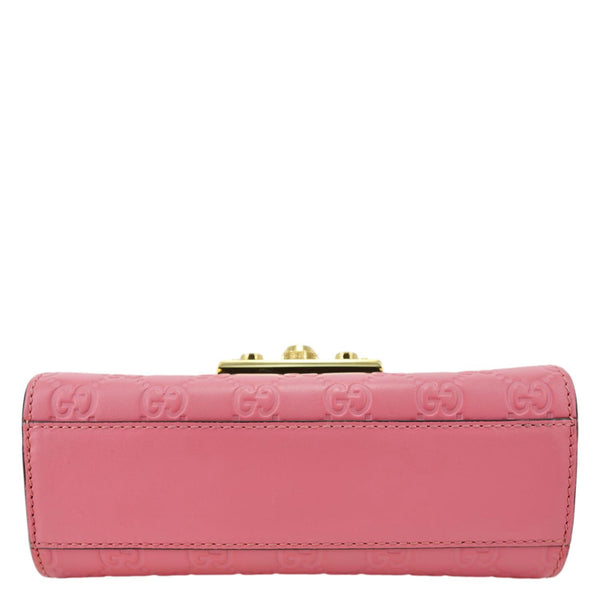 GUCCI Signature Padlock Leather Top Handle Shoulder Bag Pink 409487