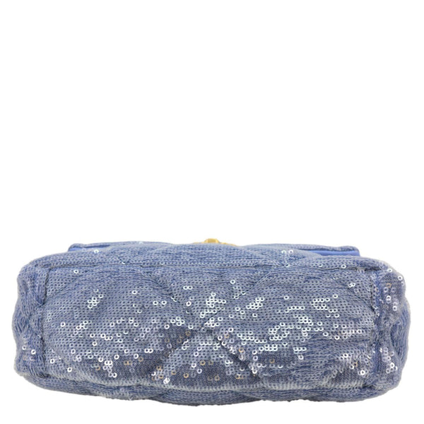 CHANEL 19 Medium Flap Quilted Sequin Shoulder Bag Blue