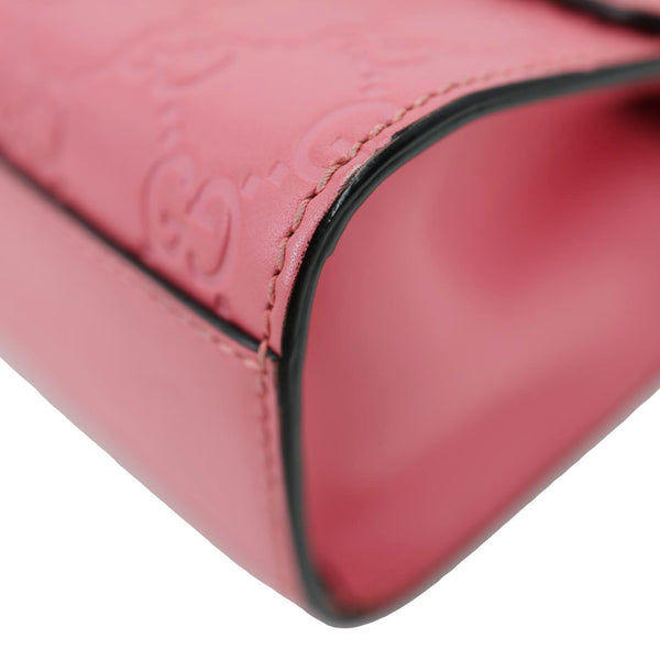 GUCCI Signature Padlock Leather Top Handle Shoulder Bag Pink 409487