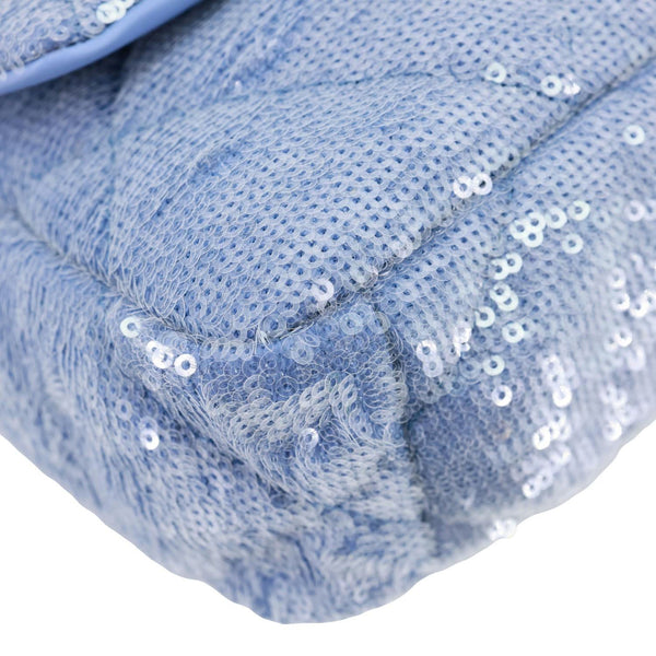 CHANEL 19 Medium Flap Quilted Sequin Shoulder Bag Blue