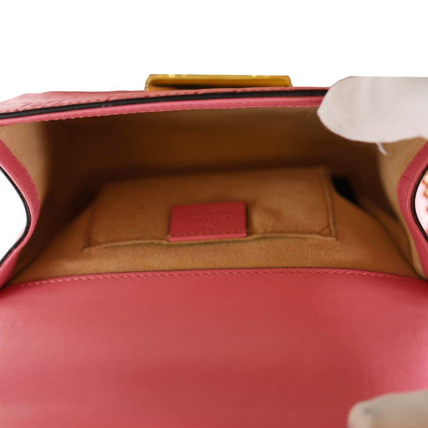 GUCCI Signature Padlock Leather Top Handle Shoulder Bag Pink 409487