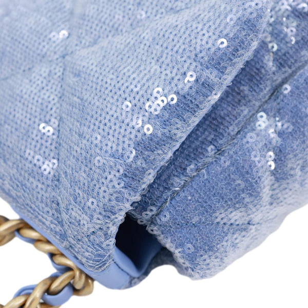 CHANEL 19 Medium Flap Quilted Sequin Shoulder Bag Blue