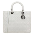 CHRISTIAN DIOR Lady Dior Large Cannage Quilted Lambskin Leather Shoulder Bag White