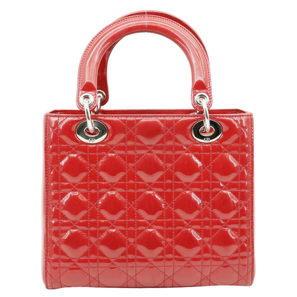 CHRISTIAN DIOR Lady Dior Medium Quilted Patent Leather Shoulder Bag Burgundy