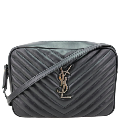 YVES SAINT LAURENT Lou Camera Chevron Leather Crossbody Bag Black