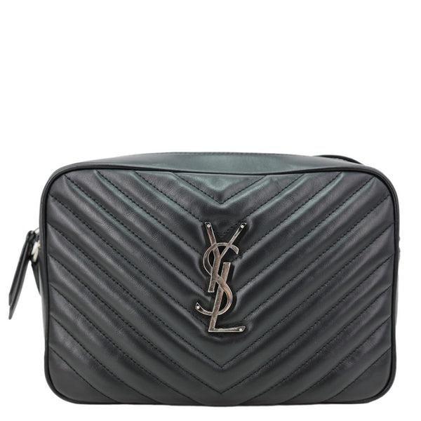 YVES SAINT LAURENT Lou Camera Chevron Leather Crossbody Bag Black