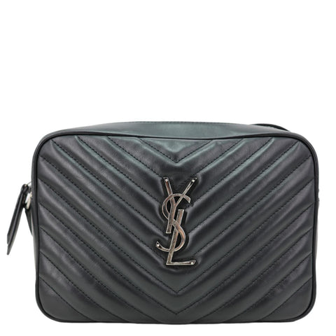 YVES SAINT LAURENT Lou Camera Chevron Leather Crossbody Bag Black