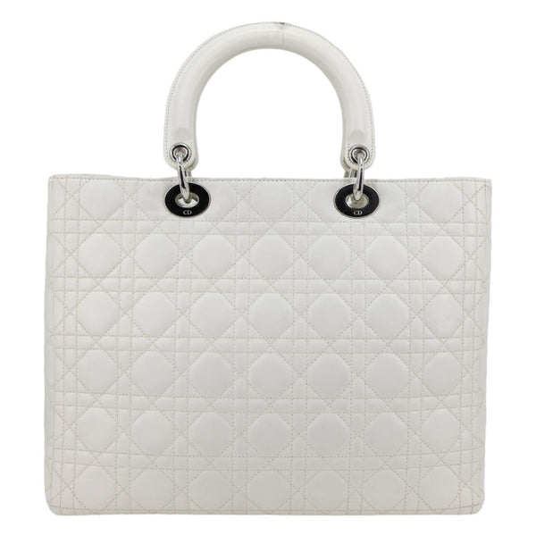 CHRISTIAN DIOR Lady Dior Large Cannage Quilted Lambskin Leather Shoulder Bag White