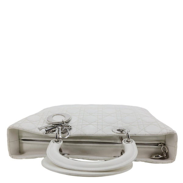 CHRISTIAN DIOR Lady Dior Large Cannage Quilted Lambskin Leather Shoulder Bag White