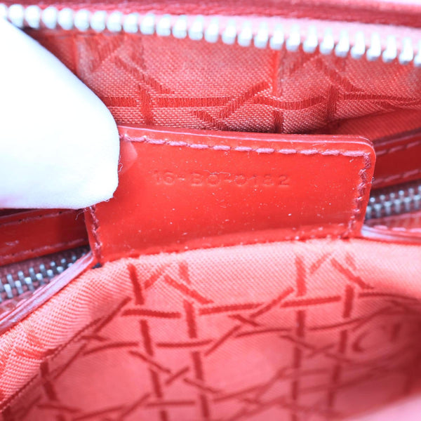 CHRISTIAN DIOR Lady Dior Medium Quilted Patent Leather Shoulder Bag Burgundy