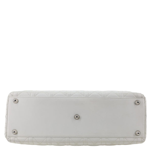 CHRISTIAN DIOR Lady Dior Large Cannage Quilted Lambskin Leather Shoulder Bag White