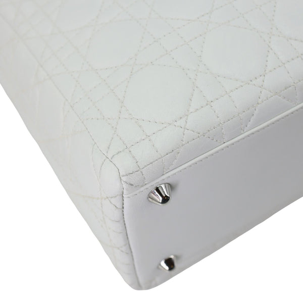 CHRISTIAN DIOR Lady Dior Large Cannage Quilted Lambskin Leather Shoulder Bag White