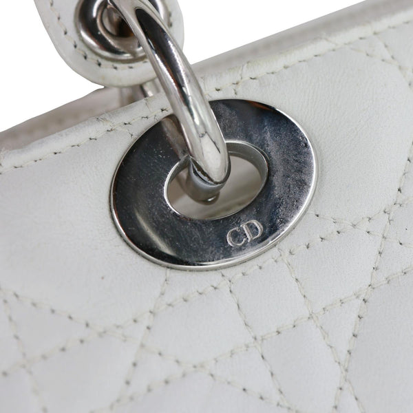 CHRISTIAN DIOR Lady Dior Large Cannage Quilted Lambskin Leather Shoulder Bag White